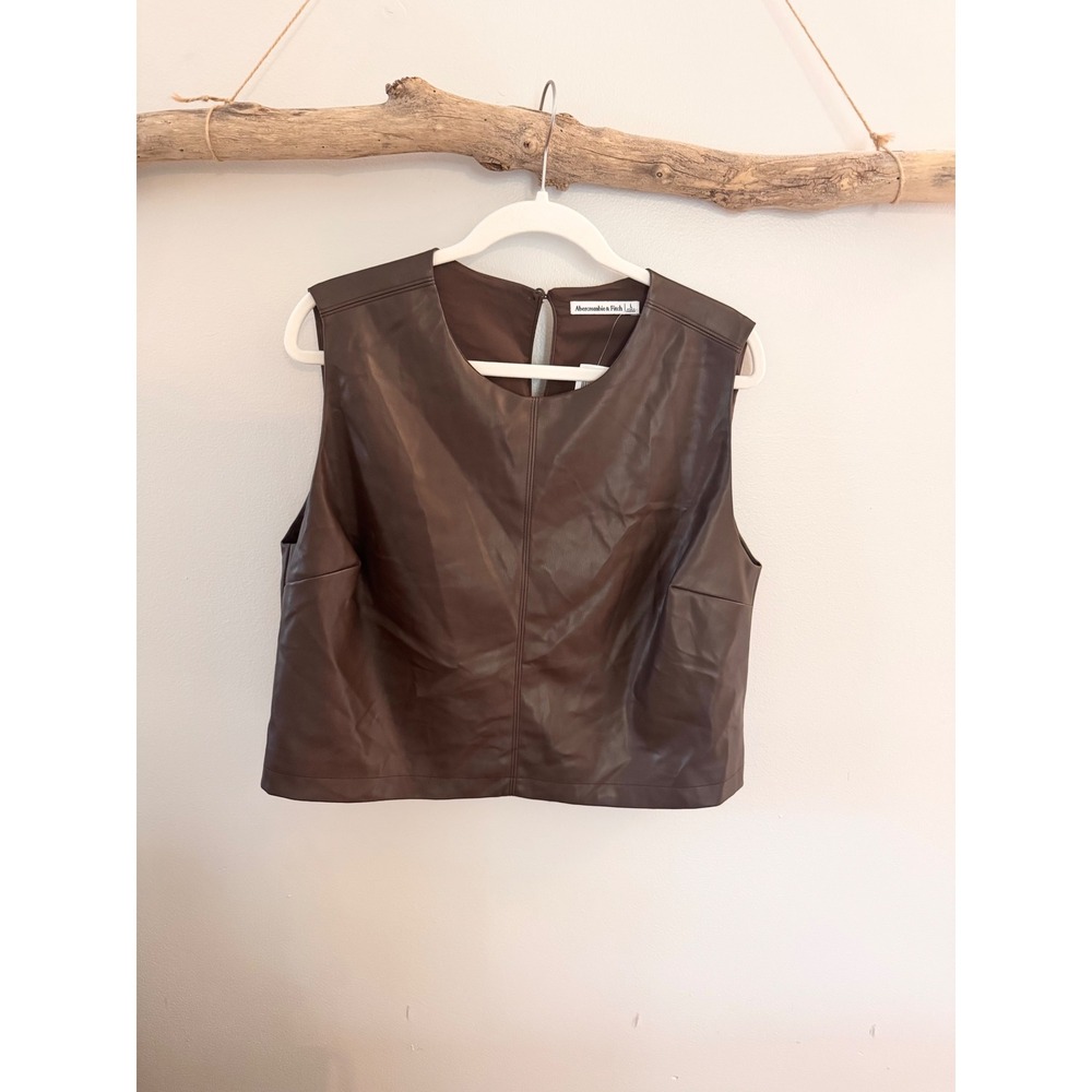 Abercrombie & Fitch Vegan Leather Crop Top Brown Sleeveless Shell Large NWT